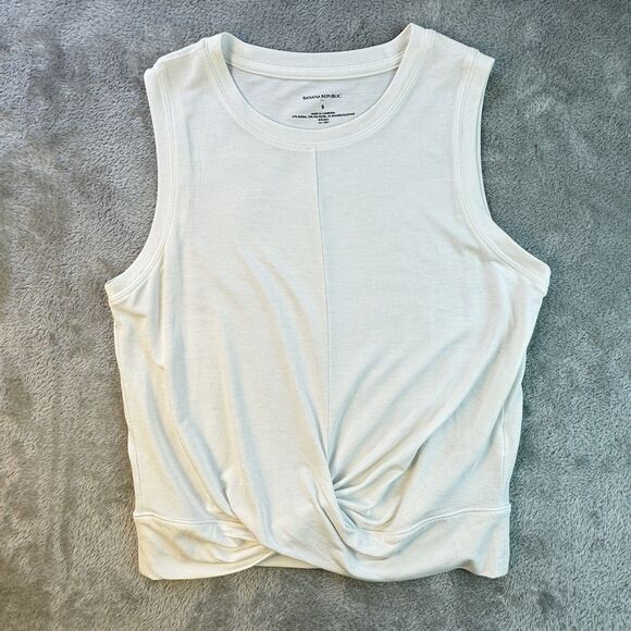 Banana Republic Cropped Twist Tie Front Tank Womens Small White Staple Pullover - Picture 3 of 7